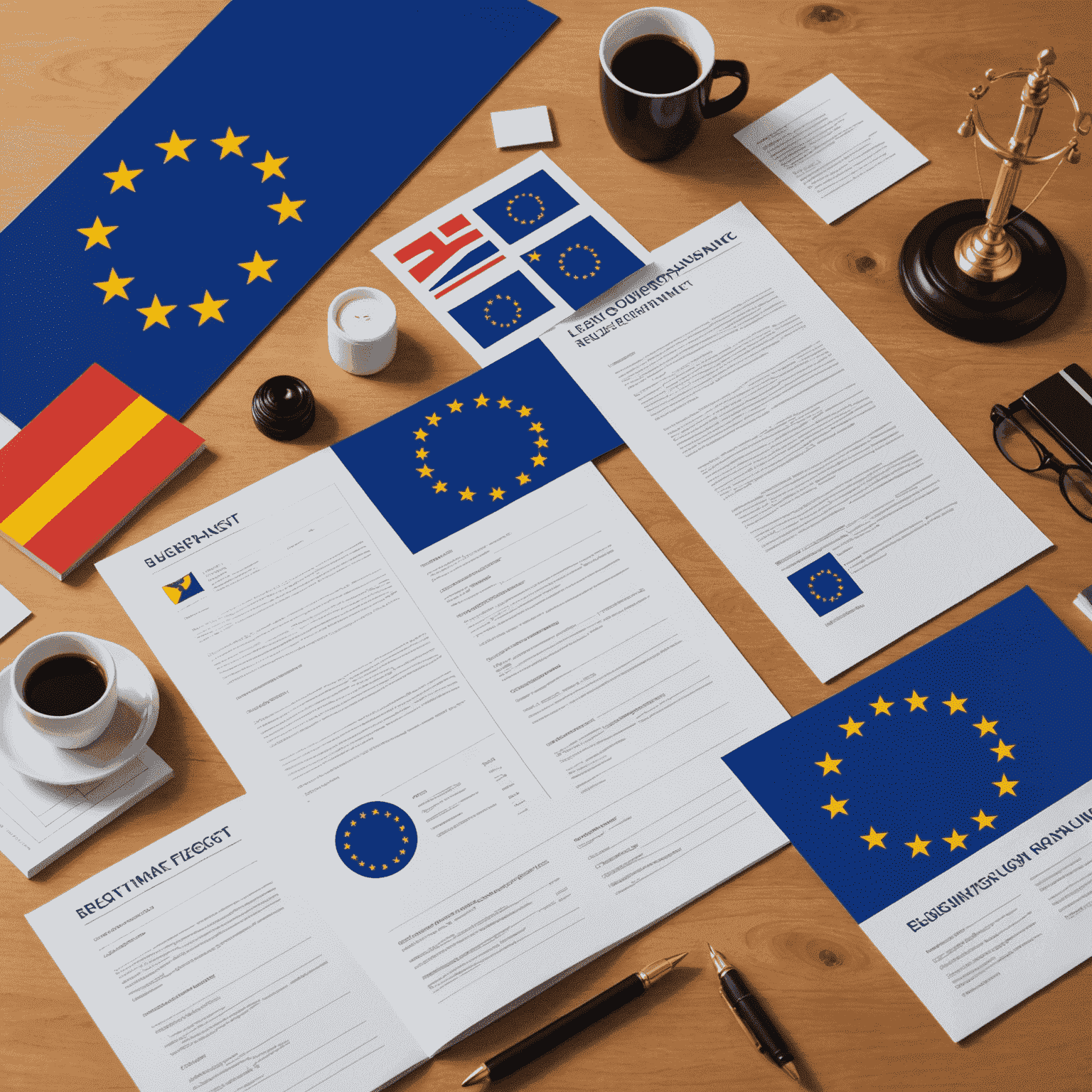 An infographic-style image depicting EU flags, legal documents, and simplified icons representing various business regulations